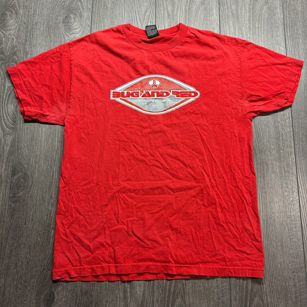 Vintage Bug and Red Graphic T-Shirt Red Mens Large USA Fabric Y2K Logo Tee